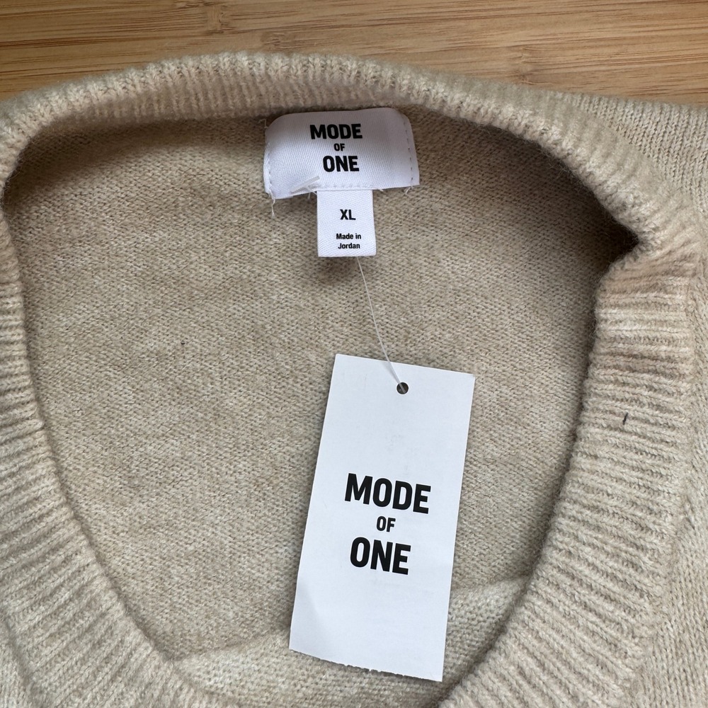 Mode of One Mens Dark Ecru Crew Neck Sweater XL New 100195026MN Beige Fine Knit - Picture 3 of 16